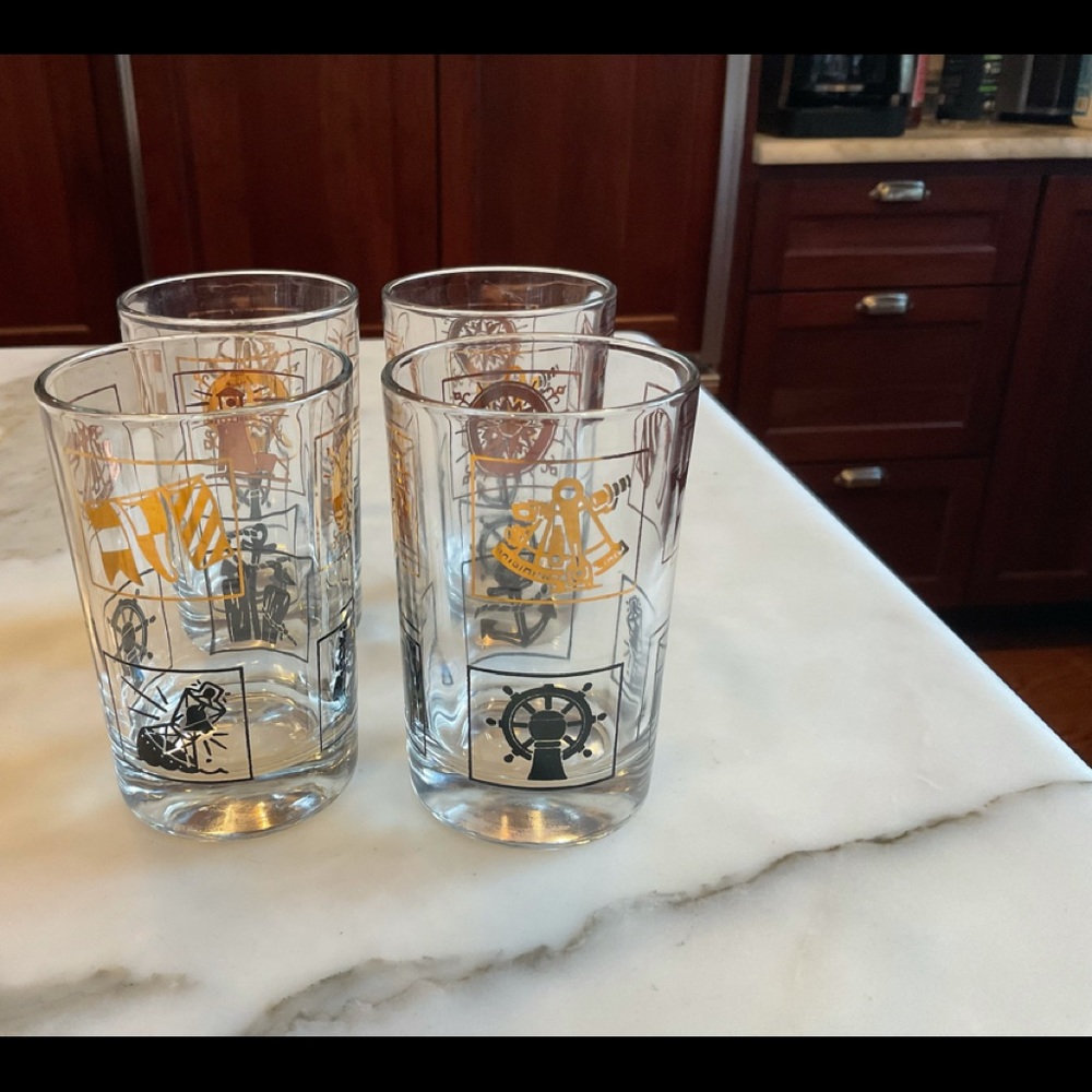 Midcentury Nautical bar ware set of 4 glasses, 5oz